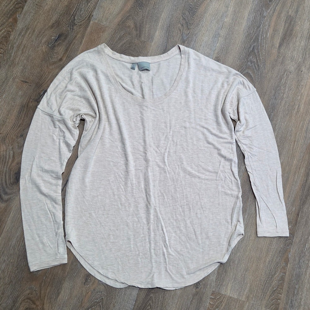 Athleta Oatmeal Heather Beige Long Sleeve Thumbhole Scoop Neck Top Size M
